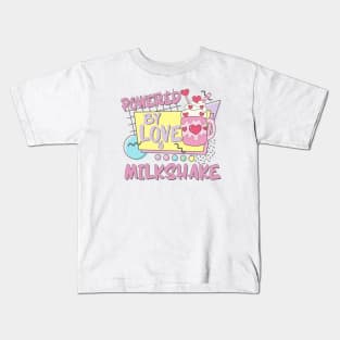 Couples Valentines Day Powered By Love Milkshake Retro 80s 90s Kids T-Shirt